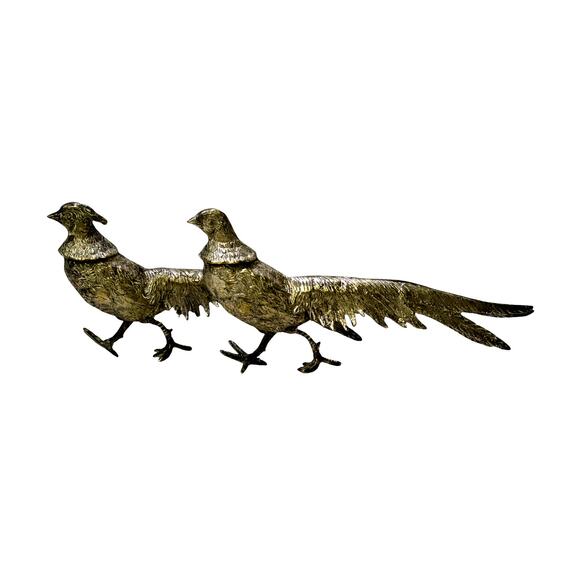 Mid-Century Silverplate Pair of 11" Vintage Figurines Pheasants-Stunning - Picture 1 of 8